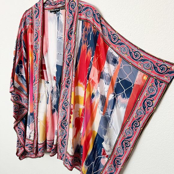 [Tolani Collection] Open Front Watercolor Abstract Print Kimono Coverup Top 2X - Picture 6 of 12